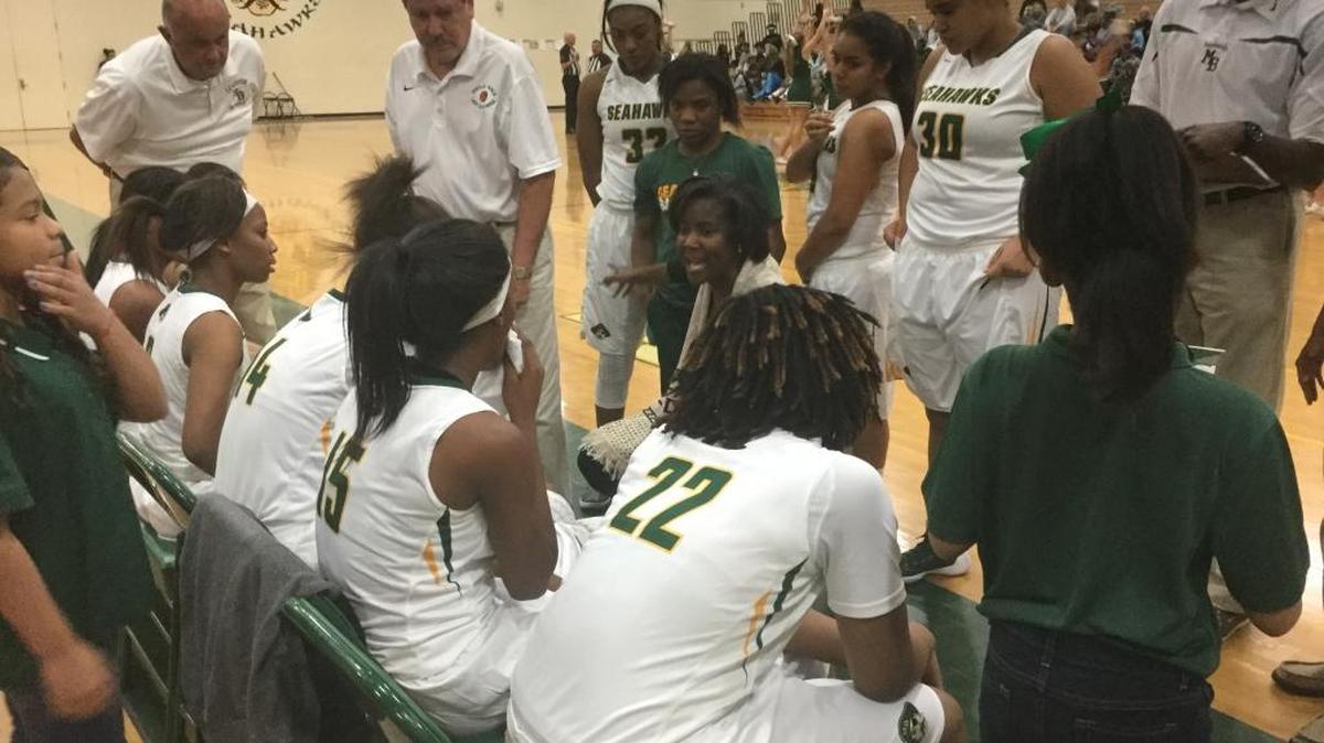 Myrtle Beach coach Jennifer Dennison talks to her team during a timeout Friday.