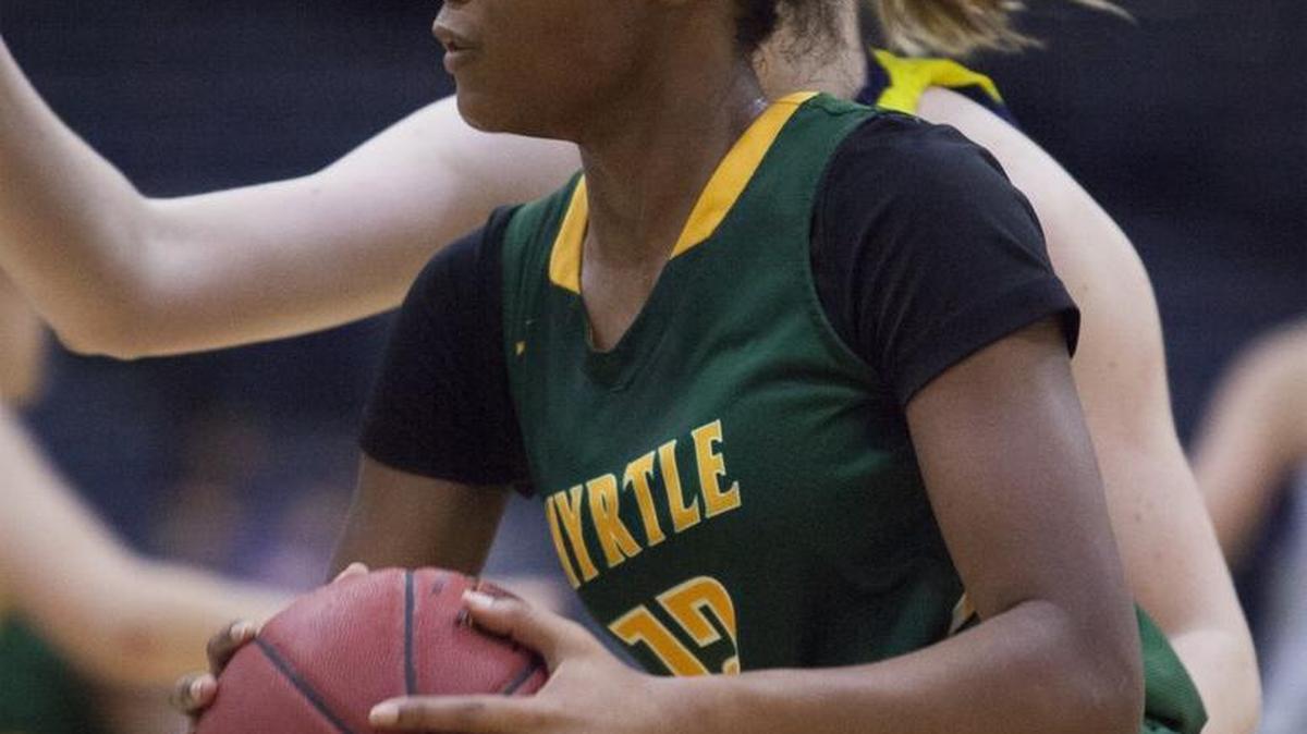 Myrtle Beach’s Jalah Horton drives to the basket against St Mary’s during second half action on Tuesday at the CresCom Holiday Invitational.