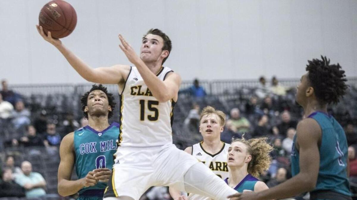 Clark (Nev.) standout James Bridges lays one in against Cox Mill (N.C.) during the Beach Ball Classic.