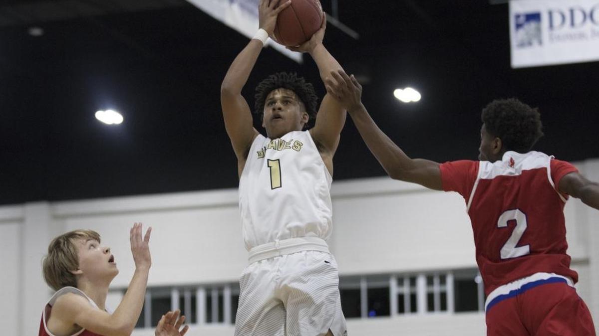 Socastee’s Jay Williams hits a jump shot during the Braves’s opener on Wednesday at the Beach Ball Classic.