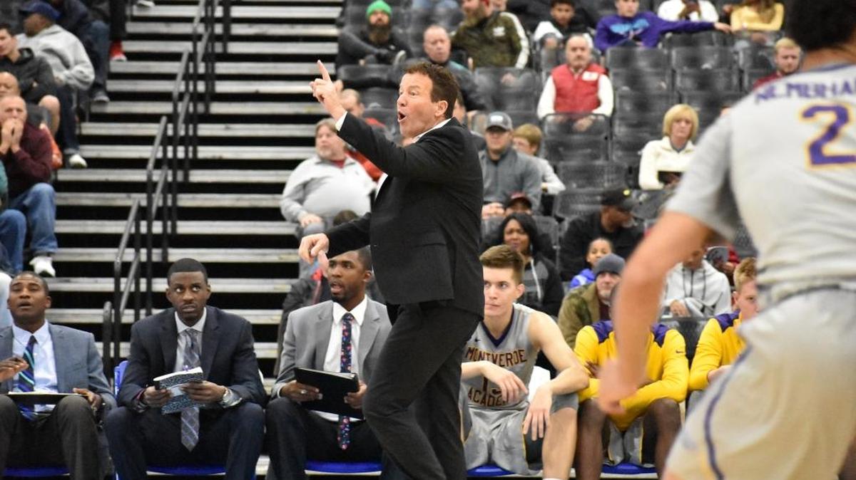 Montverde Academy (Fla.) basketball coach Kevin Boyle barks out instructions to his team during Friday’s Beach Ball Classic semifinal matchup against DeMatha (Md.).