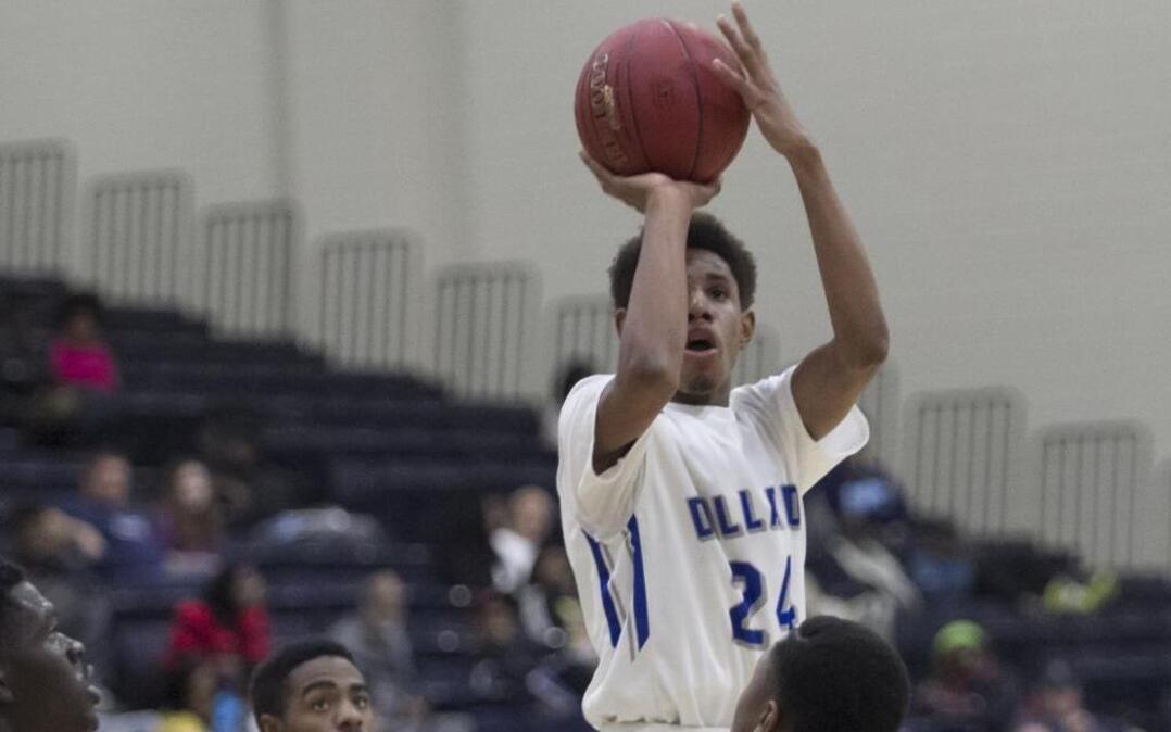 Dillard's (Fla.) John Sellers rises to release a shot during Wednesday’s game with Bishop O’Connell at the Beach Ball Classic.