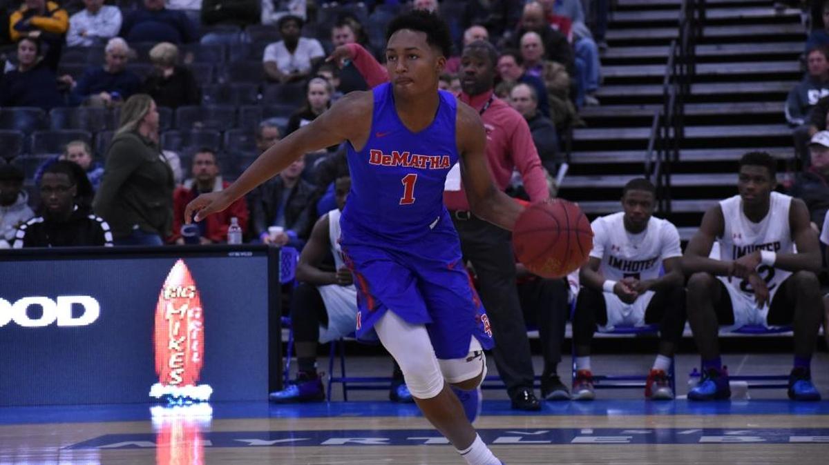 DeMatha (Md.) guard Jahmir Young dribbles up the court during his team’s second round matchup against Imhotep Charter (Pa.) in the Beach Ball Classic.