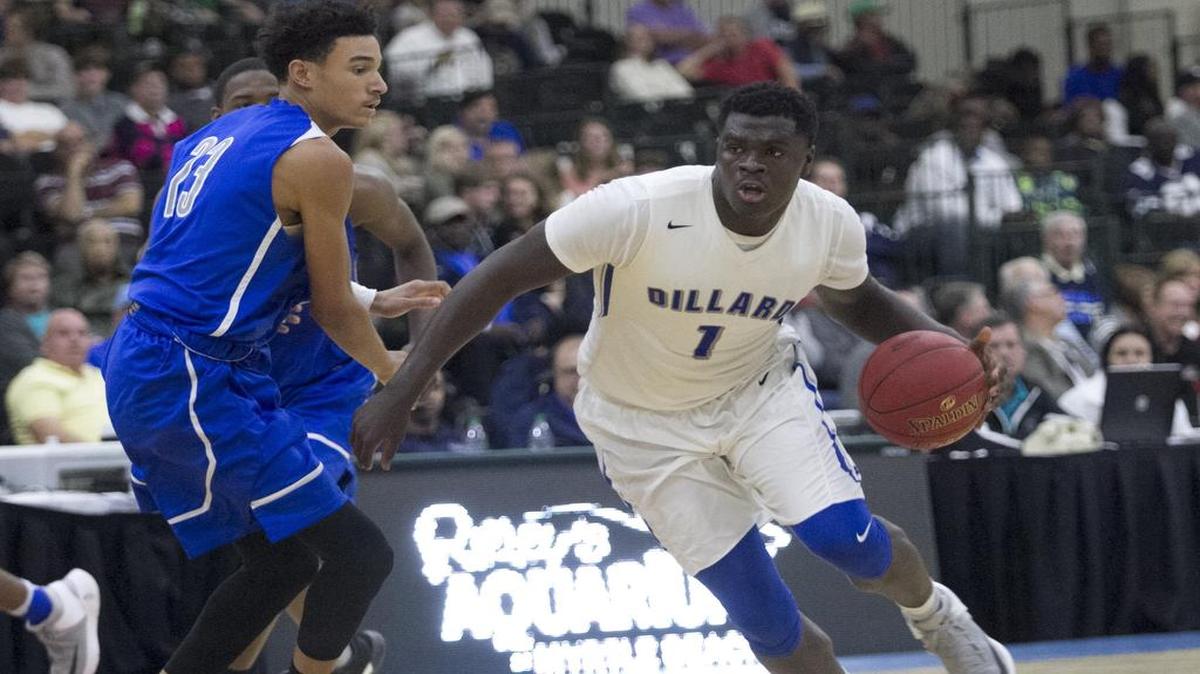 Dillard’s Jordan Wright drives the ball down court. Dillard (Fla.) took on Bishop O'Connell (Va.) in game 15 of the Beach Ball Classic on Wednesday, Dec. 28, 2016. Dillard won the game 53-41.