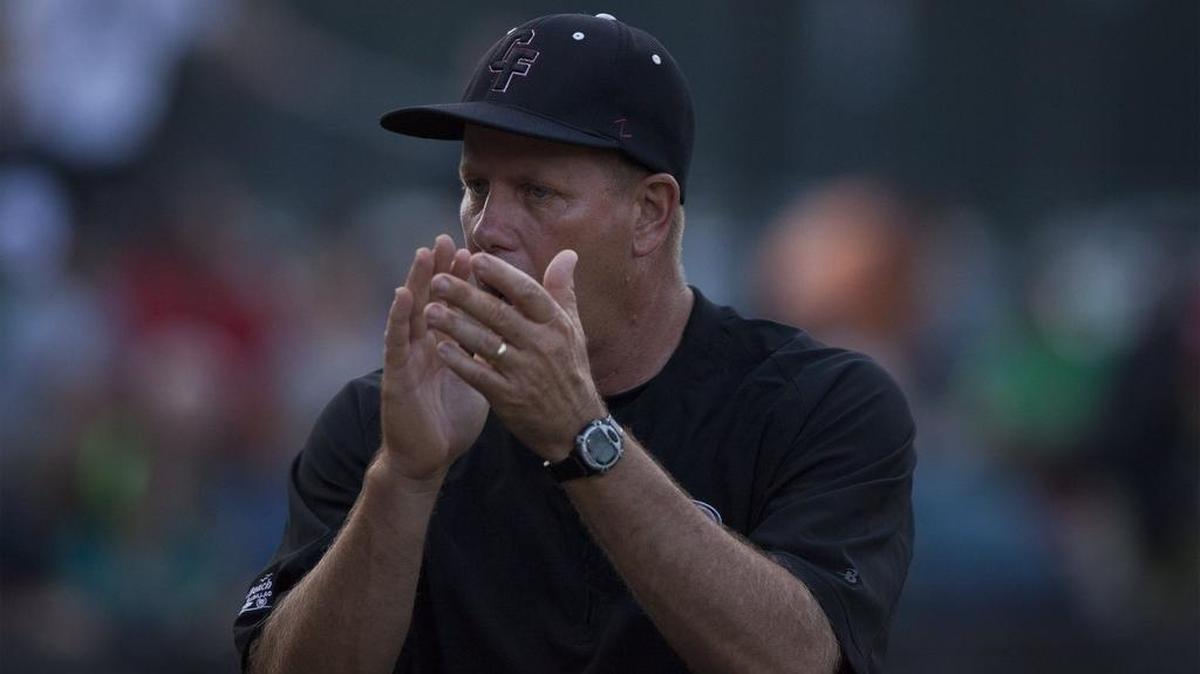 Carolina Forest Jack Jolly tries to rally his player during the Panthers’ game with Summerville during the Lower State baseball tournament. Jolly was named Thursday as the Class AAAA baseball Coach of the Year.