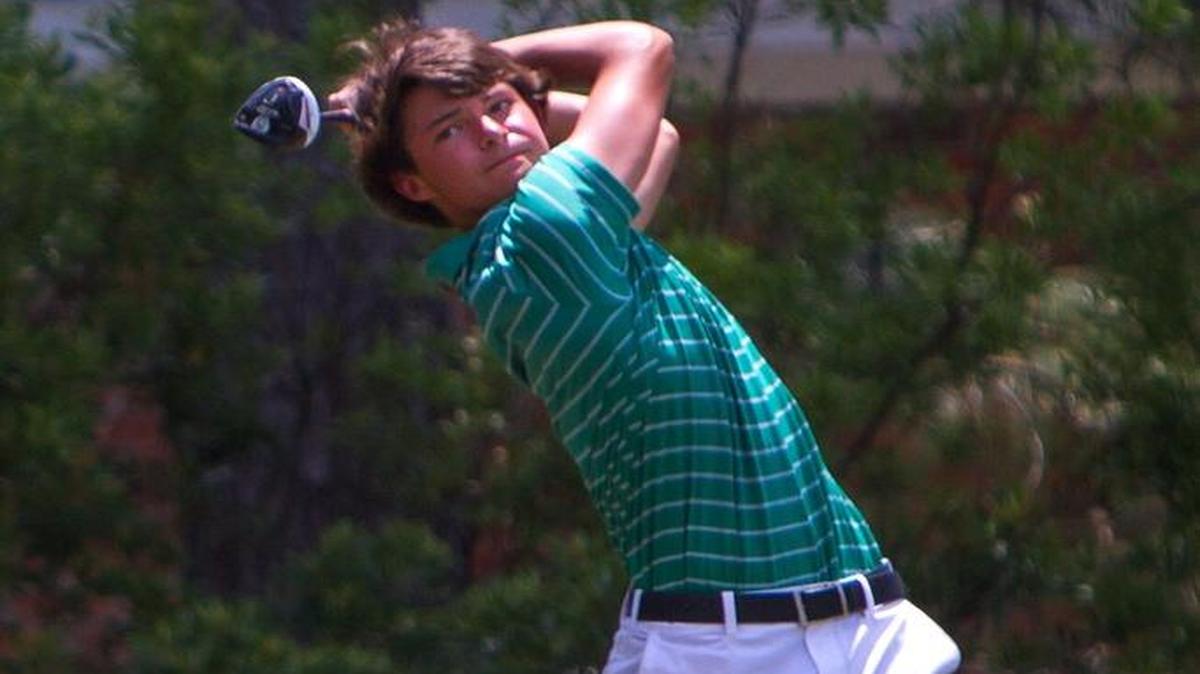 
Myrtle Beach’s Kohler Karavan hits a drive on the 17th hole during the final round of the Class AAA state championship tournament at The Hackler Course at Coastal Carolina University.
