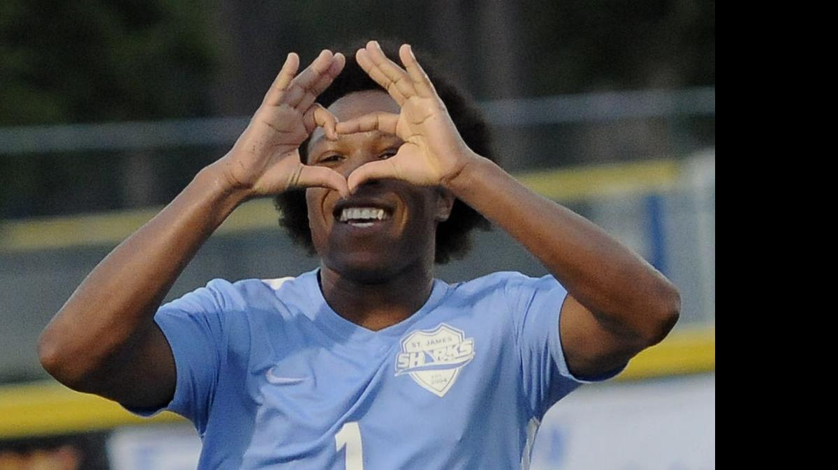 
St. James’ Quadarius Grate gestures during the Sharks’ win over Myrtle Beach in the Lower State finals.
