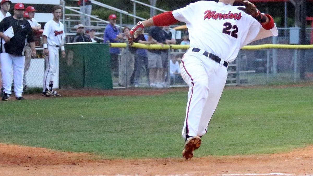 Waccamaw’s Levi Almond crosses home plate during a playoff game against Andrews last month.
