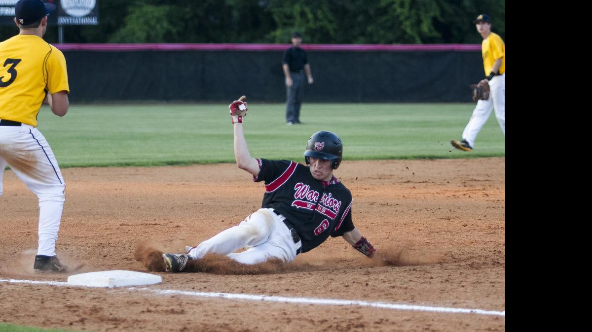 
Waccamaw’s Will Golden slides into third base after hitting a triple against Andrews in the fourth inning Thursday night. 
