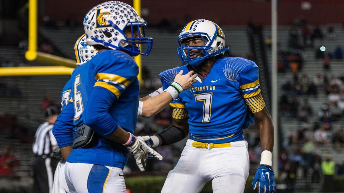 Lexington's Jason Rumph celebrates a touchdown against pass against Lexington during the 2015 Class 4A, Division II championship game at Williams Brice Stadium.