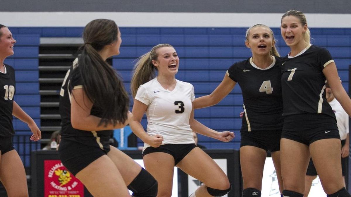 The Socastee volleyball team celebrates after winning a point during a recent match.