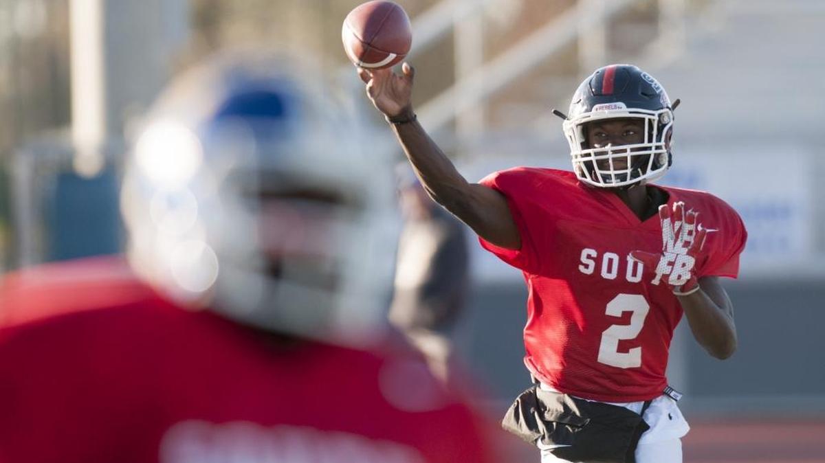 Strom Thurmond quarterback Tyrece Nick fires a pass during North-South all-star game practice on Tuesday.