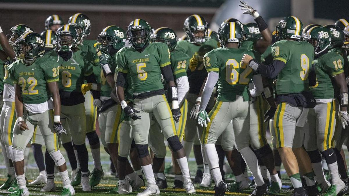 The Myrtle Beach Seahawks take the field before the start of their second-round playoff matchup against the Marlboro County Bulldogs Friday night at Doug Shaw Memorial Stadium. Myrtle Beach will face Greer in the Class 4A state championship game at 1 p.m. Saturday at Williams-Brice Stadium in Columbia.