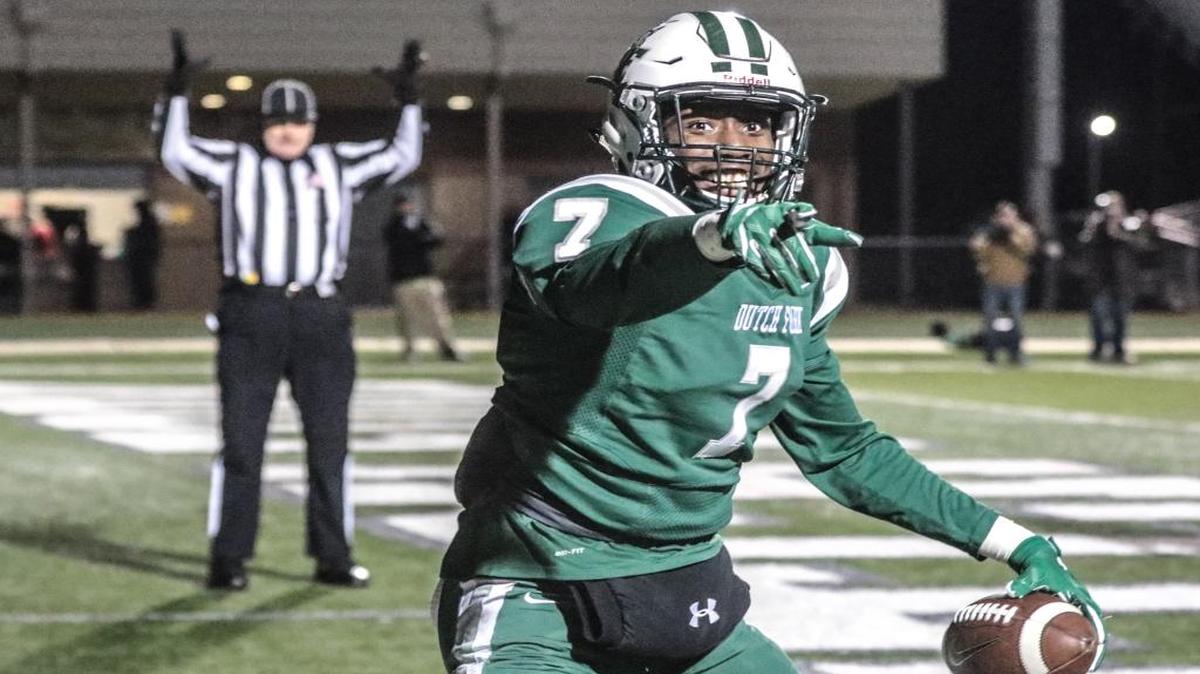 Dutch Fork’s Ward Hacklen celebrates a touchdown catch during the 5A Lower State championship game, a win over Fort Dorchester.