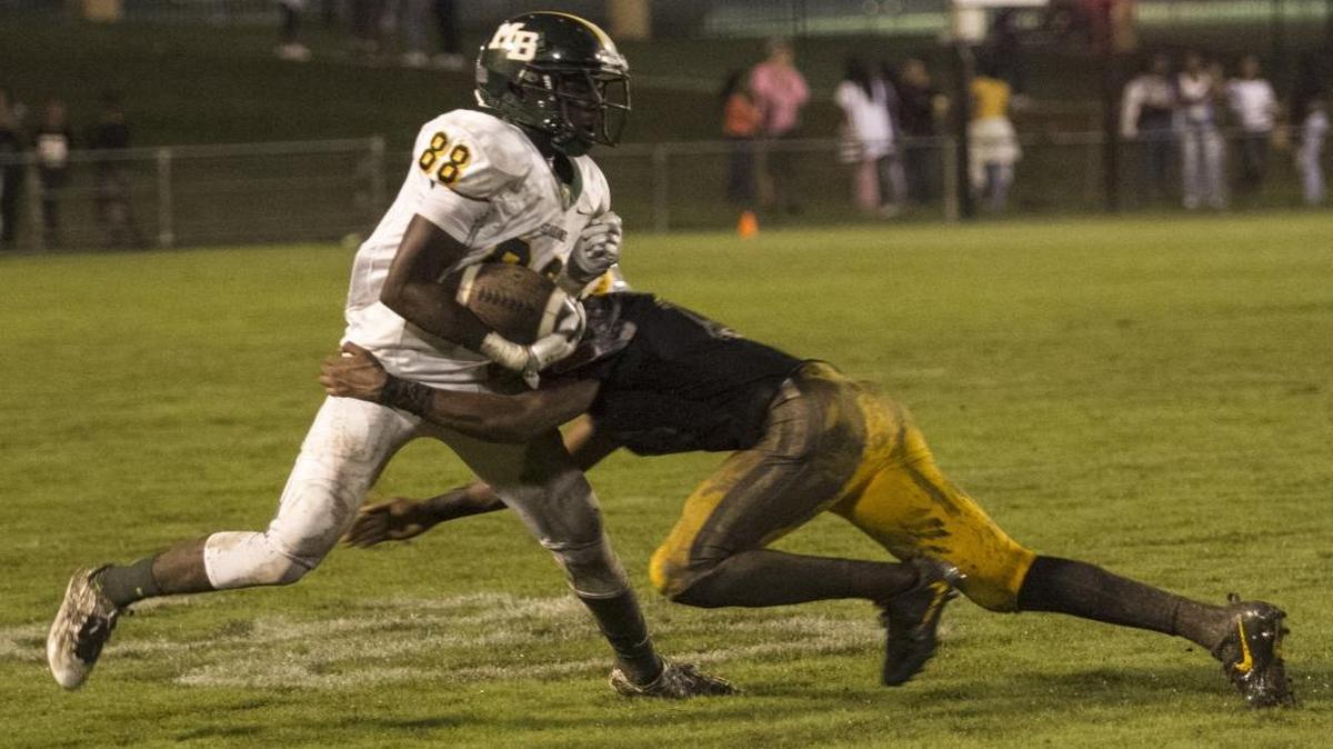 Myrtle Beach wide receiver Daron Finkley tries to escape the grasp of a Conway tackler during last Friday’s game.