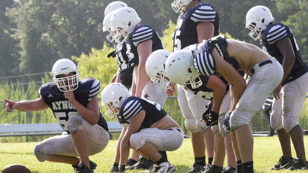 
Aynor’s offensive linemen get set during Thursday morning’s practice.
