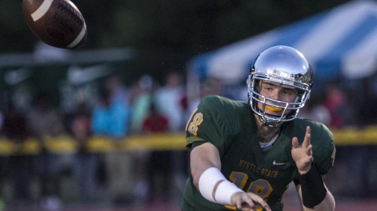 Myrtle Beach quarterback Lawson Cribb fires a pass against Byrnes in the Seahawks’ season opener a few weeks ago.