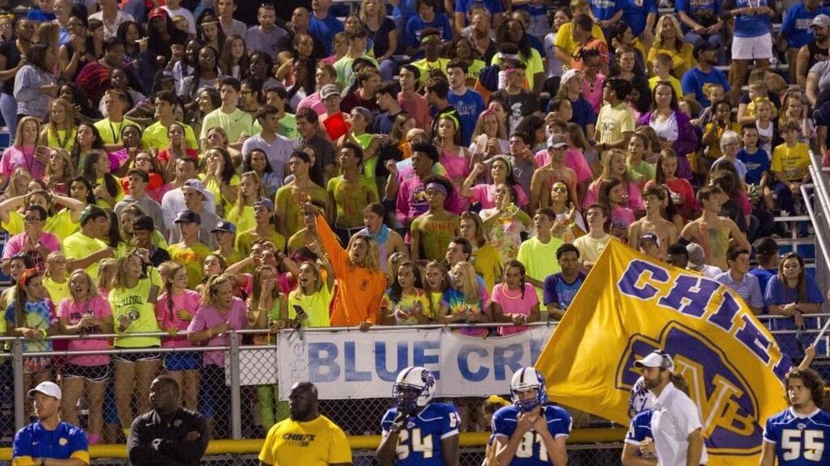 The North Myrtle Beach student section celebrates a touchdown during a game earlier this season.