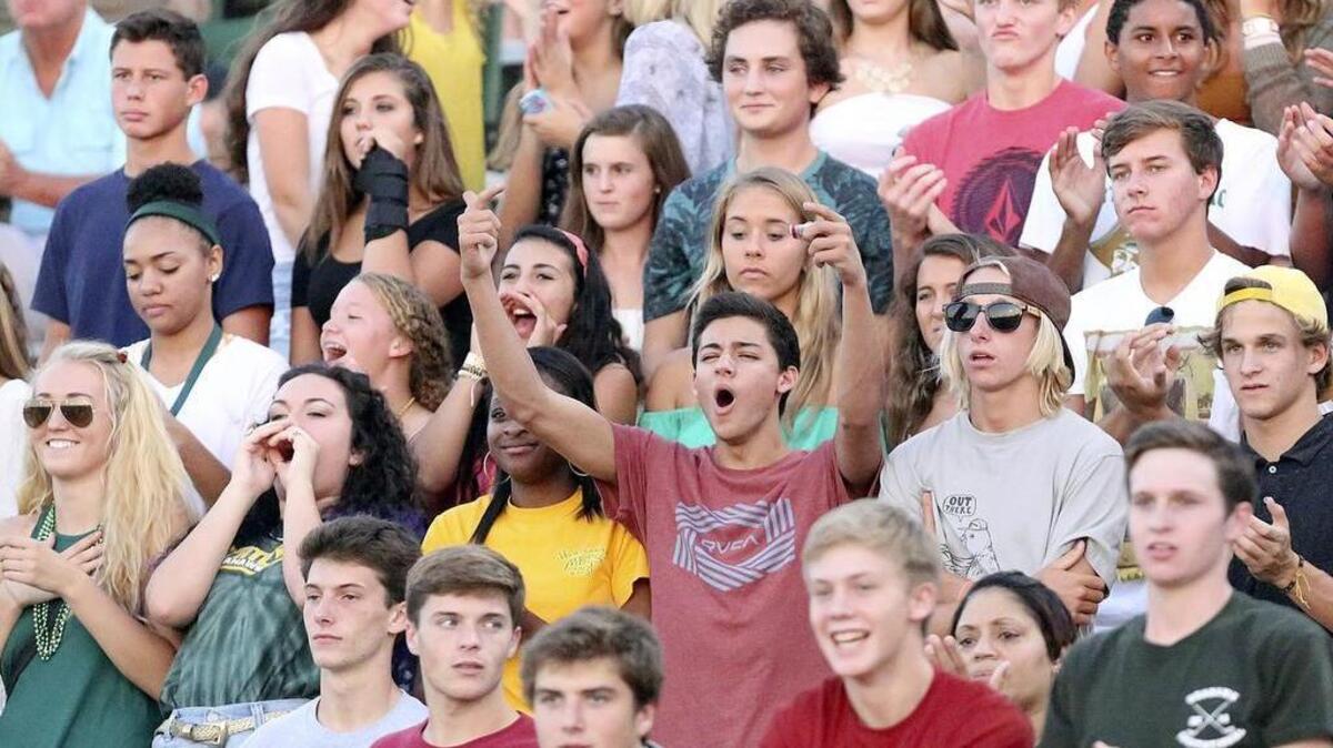 
Myrtle Beach fans cheer during the Seahawks’ game against West Brunswick (N.C.) in last year’s Derrick Law Firm Carolinas Kickoff Clash at Doug Shaw Stadium.
