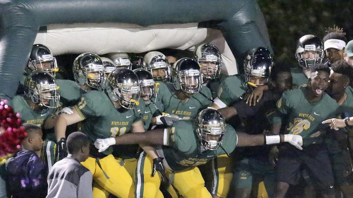 Myrtle Beach takes the field for last week’s game against St. James.
