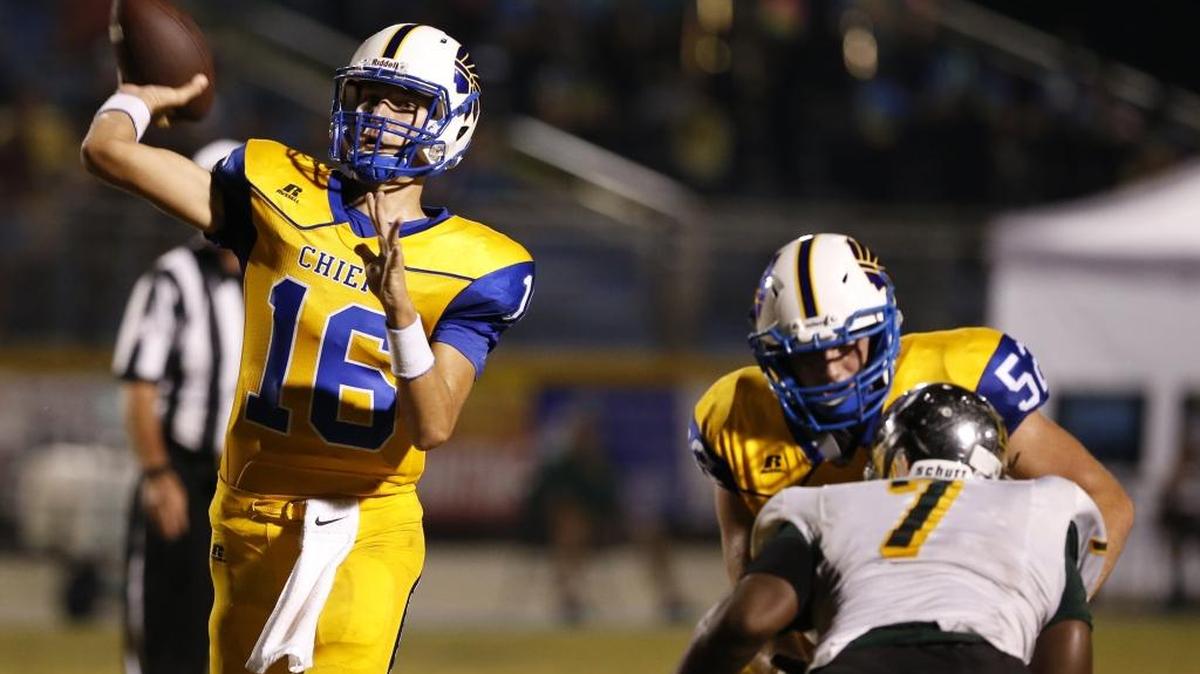 North Myrtle Beach quarterback Cason McClendon (16) prepares to deliver a touchdown pass in the second quarter of last week’s game against Myrtle Beach.
