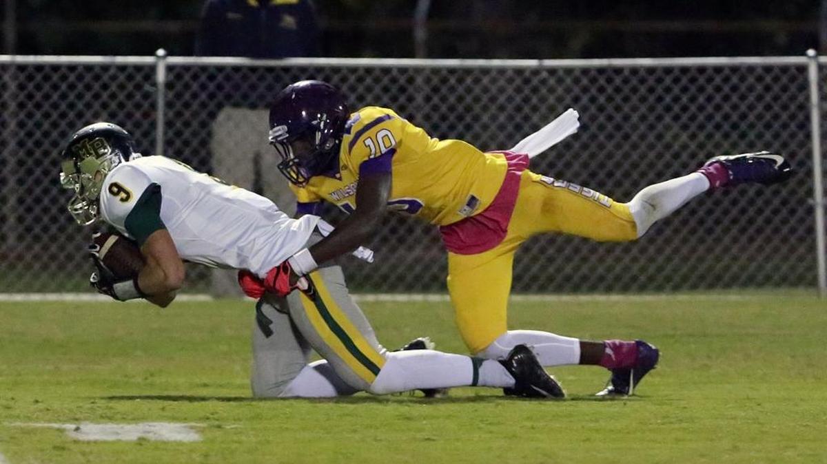 Lawson Cribb throws a complete pass for the Seahawks during the Thursday night football game between the Wilson Tigers and the Myrtle Beach Seahawks at Florence Memorial Stadium.