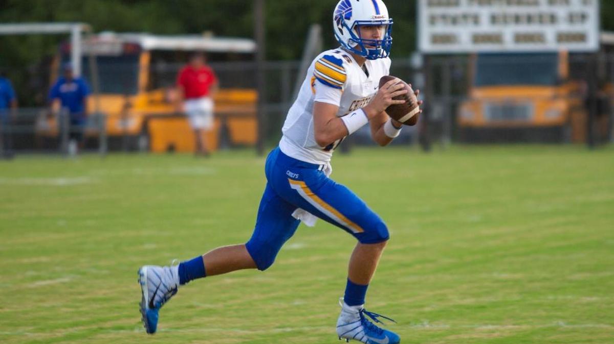 North Myrtle Beach Chiefs quarterback Cason McClendon prepares to pass against the Conway Tigers Thursday night in Conway.