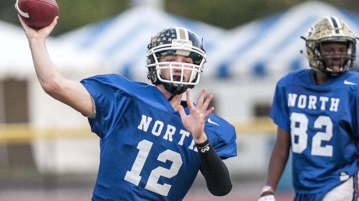 Camden quarterback Devin Beckley fires a pass during North-South game practice earlier this week.