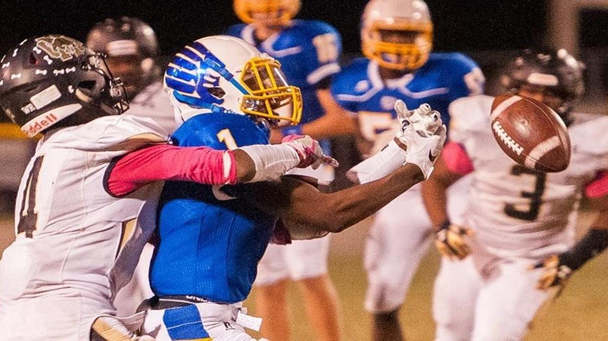 North Myrtle Beach’s Xavier Clarida is unable to haul in a pass against Marlboro County.