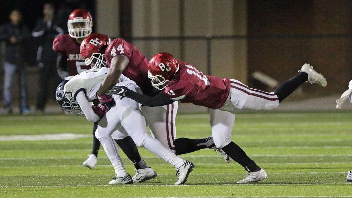 Brookland-Cayce defensive lineman Octavious Pringle (44) tackles Georgetown receiver Fred Taylor on Friday night.