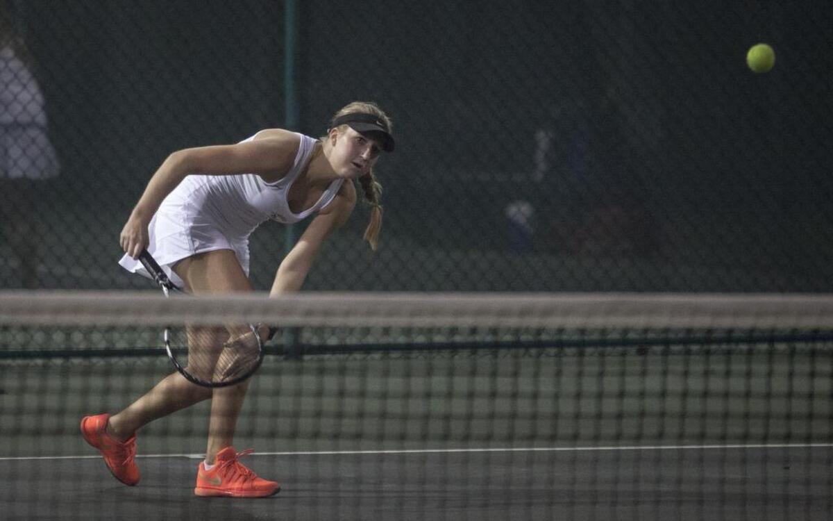 Myrtle Beach’s Emma Springs returns a shot during her match against Berkeley’s Macey Burges on Wednesday.