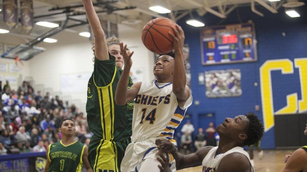 North Myrtle Beach's Malik Livingston hoists a shot inside against Myrtle Beach last month.