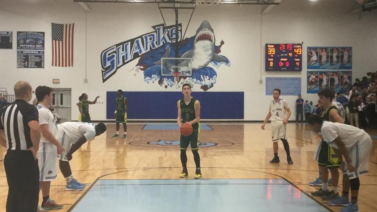 Myrtle Beach junior Bryce Schneider (3) attempts a free throw in the fourth quarter of the Seahawks’ win over St. James.