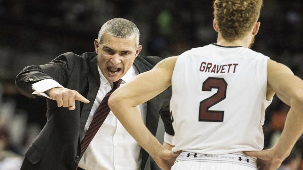 Frank Martin (left) and his South Carolina Gamecocks host Lander at 7 p.m. Tuesday (SEC).