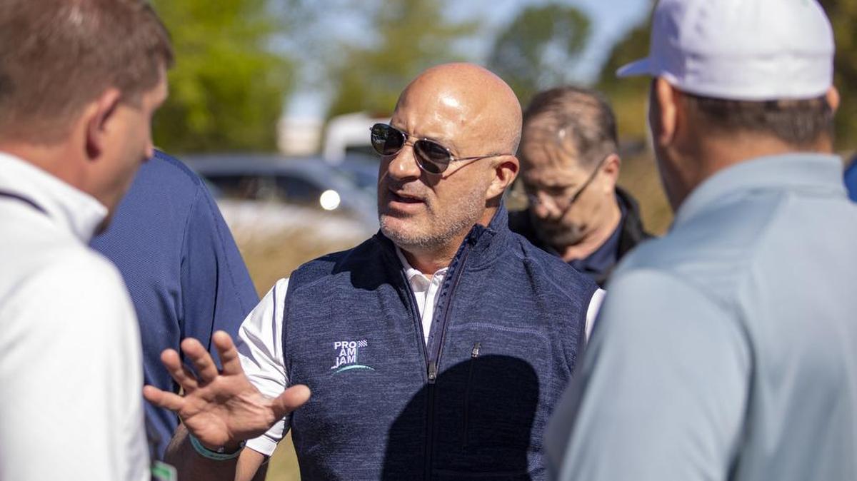 Meteorologist Jim Cantore speaks with friends before teeing off at Barefoot Landing’s Dye Club Monday during the annual Hootie & the Blowfish Monday After the Masters tournament in this 2018 file photo.