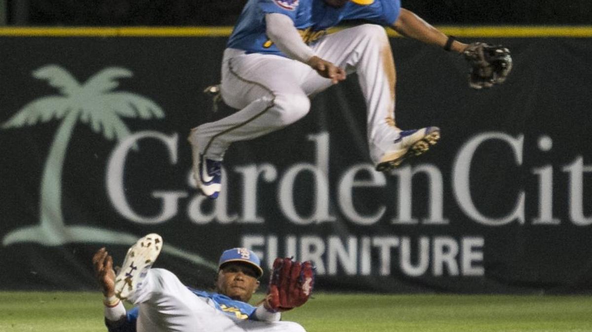 Myrtle Beach right fielder Eddy Martinez misses a well hit ball during a game earlier this season.
