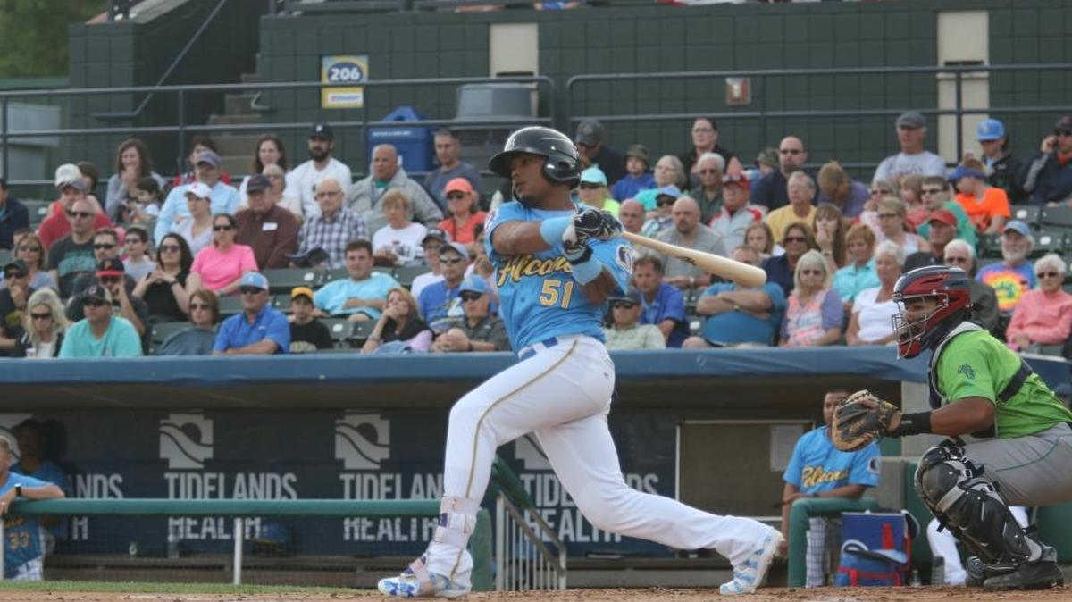 Myrtle Beach’s Eddy Martinez hit a three-run home run in the first game Sunday.