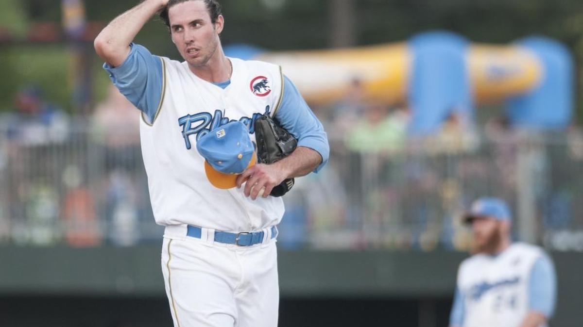 Myrtle Beach Pelicans pitcher Ryan Kellogg catches his breath during a rough outing late last month. The Chicago Cubs’ Class A-Advanced affiliate has had a rough go of things since the Carolina League all-star break.