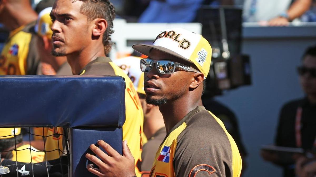 Eloy Jimenez, of the South Bend (Ill.) Cubs, played for team World in the 2016 All Stars Futures game against the U.S. at Petco Park in San Diego.