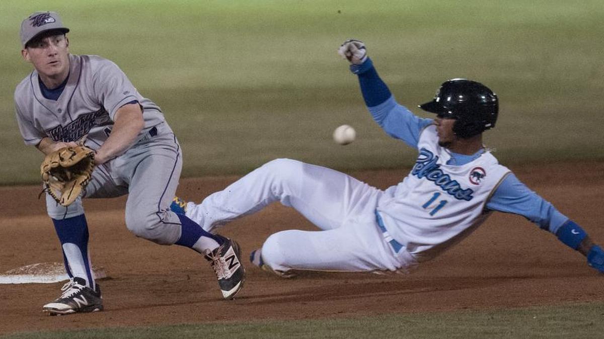 Pelicans shortstop Gleyber Torres (right) had a key hit Friday, but Myrtle Beach fell to Frederick.