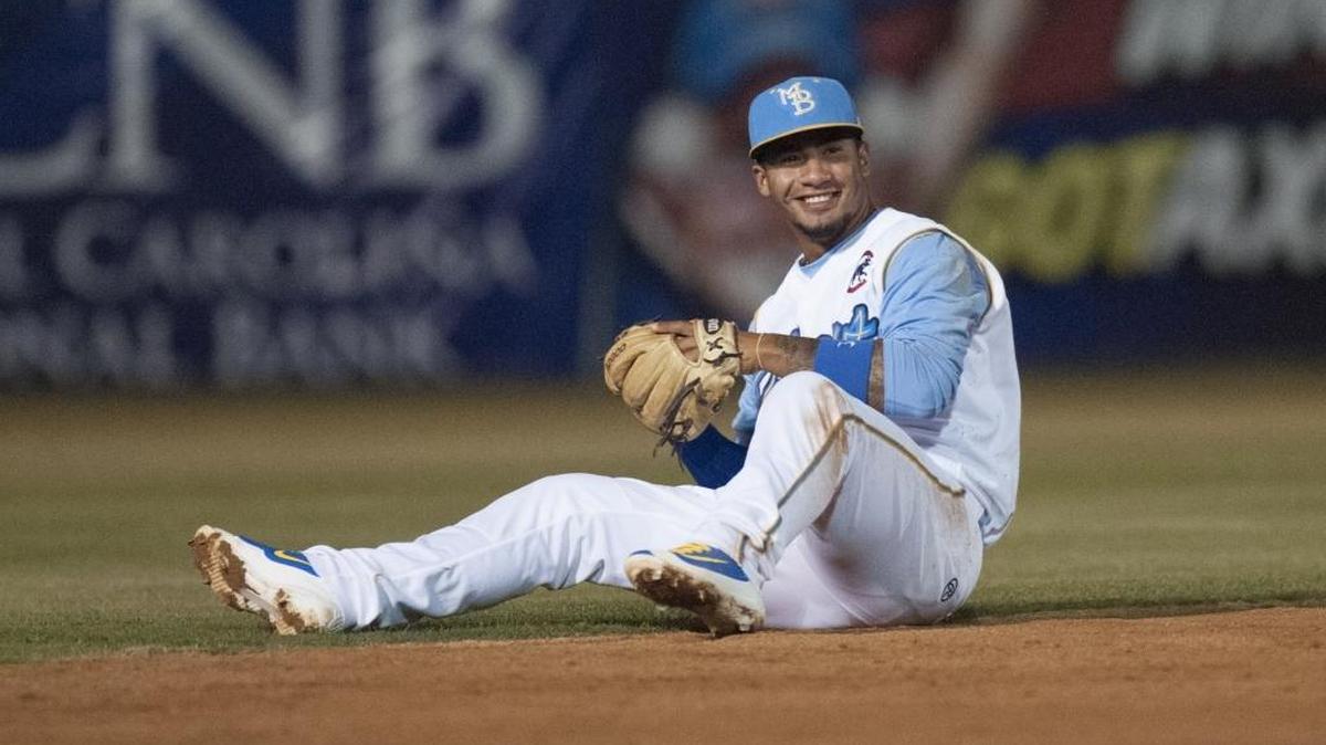 Myrtle Beach’s Gleyber Torres reacts to a play he made in a game earlier this season