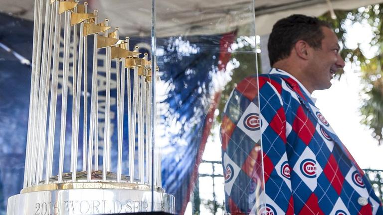 World Series trophy on display at Pelicans Ballpark during Cubs-A-Palooza