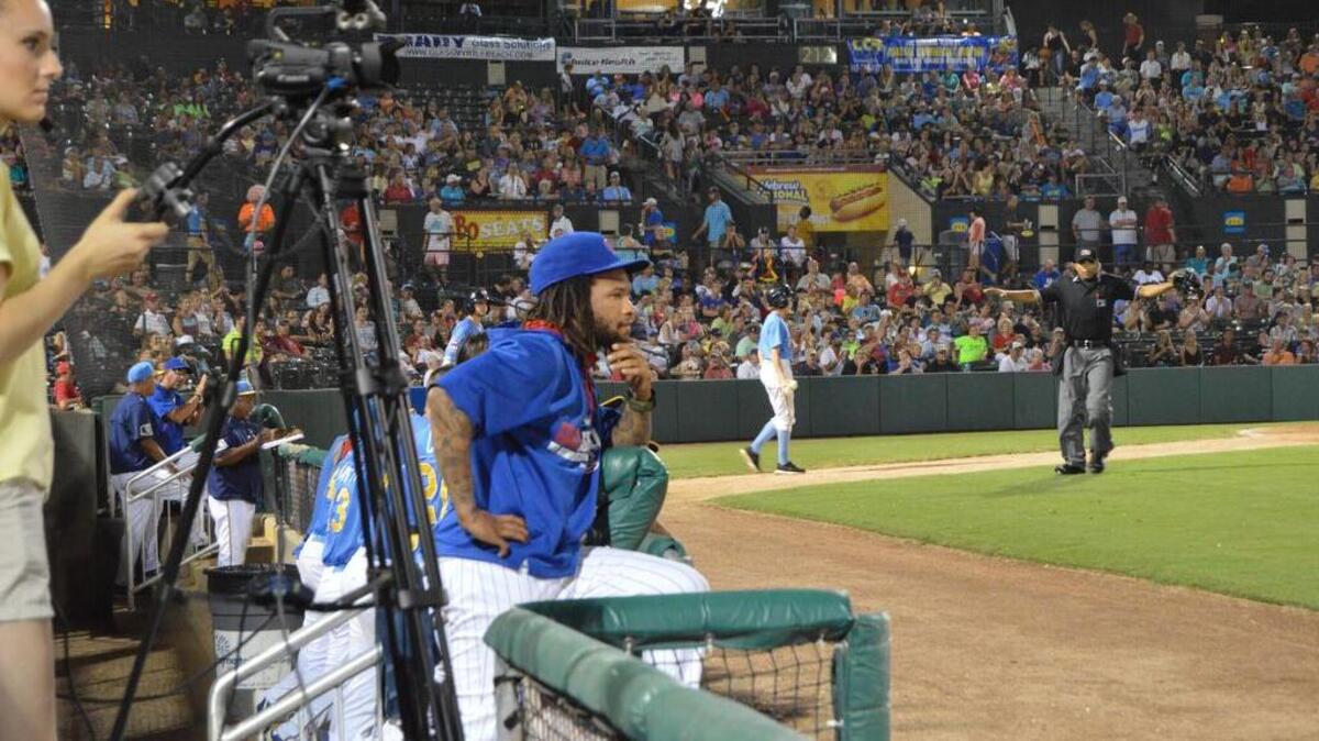 
Chicago Cubs mental skills coordinator Darnell McDonald looks on from the dugout during the Myrtle Beach Pelicans’ game against the Wilmington Blue Rocks on Aug. 6.
