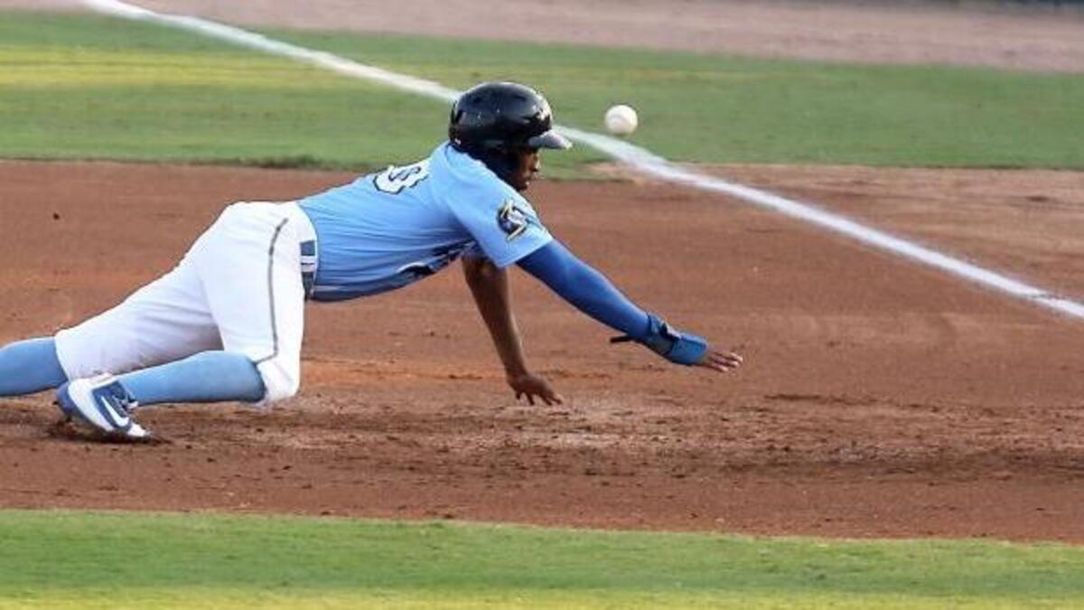 Myrtle Beach Pelicans outfielder Rashad Crawford (diving) continued his hot streak by reaching base twice Friday.