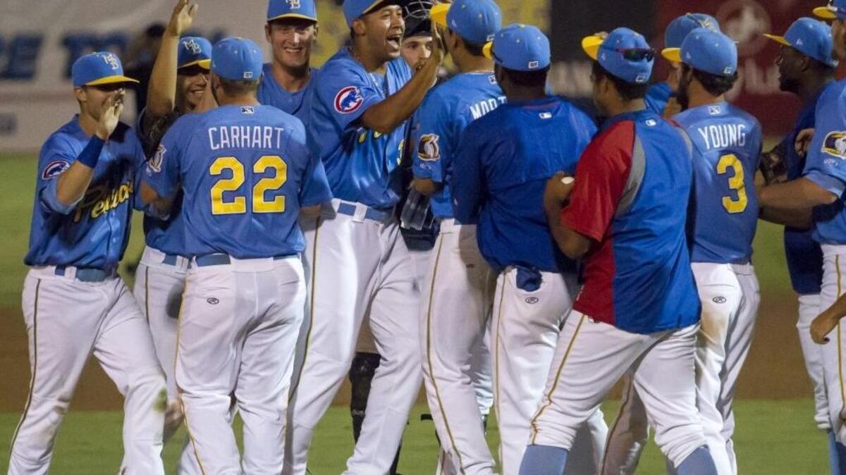
Myrtle Beach Pelicans players celebrate after beating Winston-Salem on Friday night to advance to the Mills Cup championship series. On Sunday, the Pelicans beat the Wilmington Blue Rocks 3-2 in 10 innings to take a 1-0 advantage in the final series.
