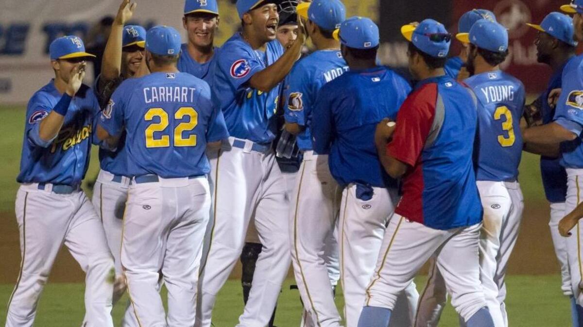 
Myrtle Beach Pelicans players celebrate after beating Winston-Salem on Friday night to advance to the Mills Cup championship series.
