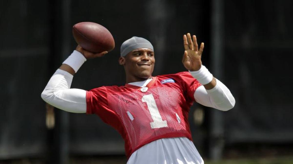 
Carolina’s Cam Newton throws a pass during a practice last week in Charlotte, N.C.
