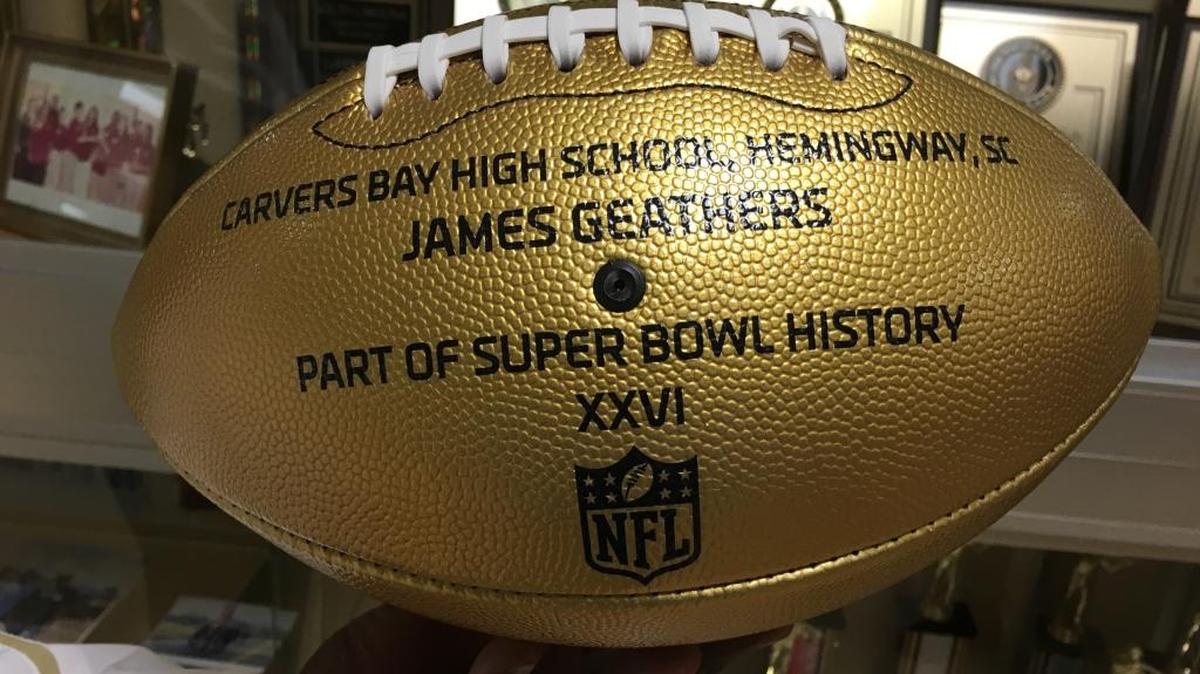 The Wilson Golden Football awarded to Carvers Bay High School in honor of Super Bowl champion Jumpy Geathers.