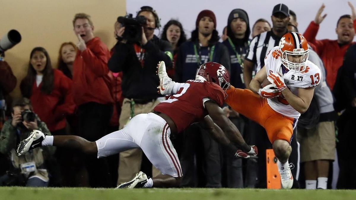 Clemson's Hunter Renfrow catches the touchdown pass that won the national championship late in a 35-31 victory over top-ranked and undefeated Alabama.