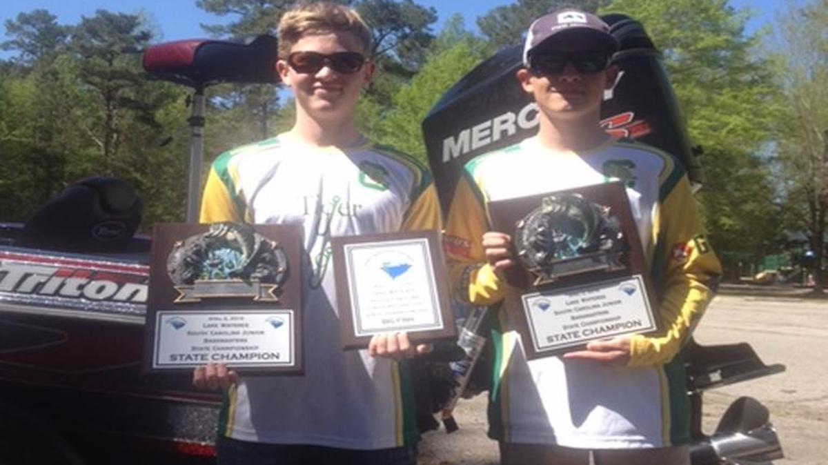 Manning Feldner and Noah Jones of Conway Middle School won the state B.A.S.S. Nation Junior State Championship last Saturday on Lake Wateree.